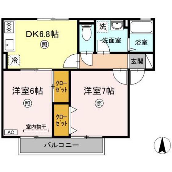 ビューラー福泊A棟(2DK/2階)の間取り写真