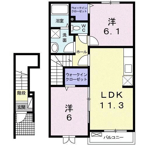 エレガンシア・ブローテI(2LDK/2階)の間取り写真