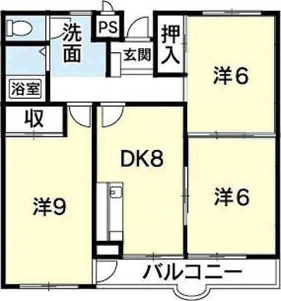 クレッシェンド城東(3DK/1階)の間取り写真