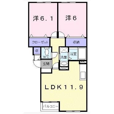 ジェルメ日乃出町(2LDK/4階)の間取り写真