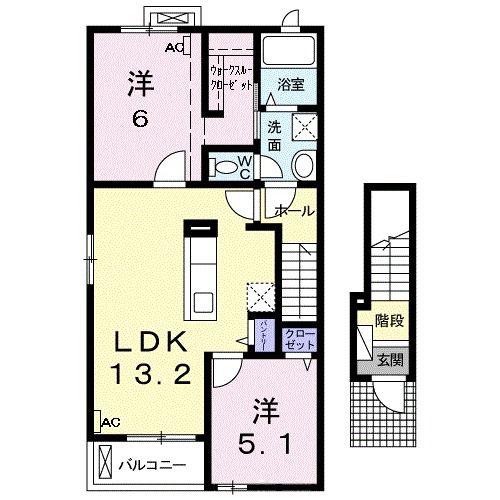 メゾン・カルム D(2LDK/2階)の間取り写真