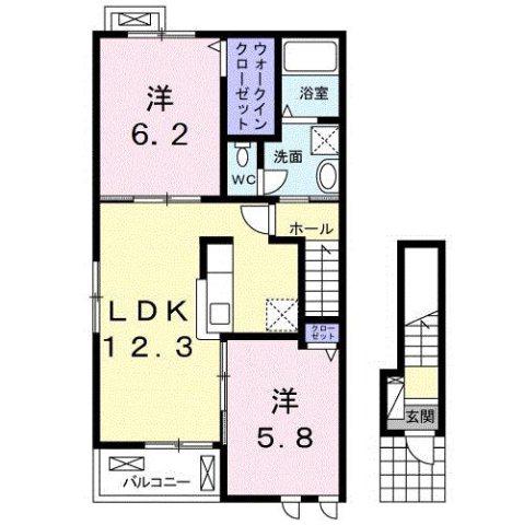 カンタービレ西浜I(2LDK/2階)の間取り写真