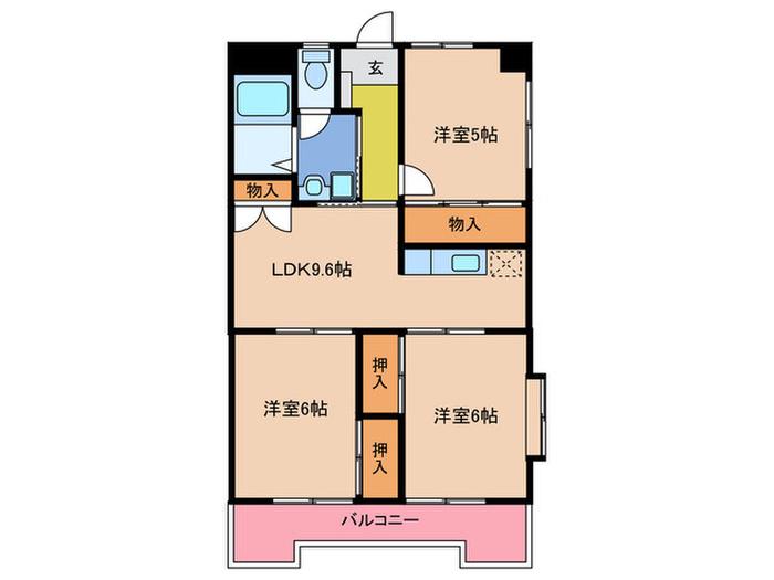 ドムール花見(3LDK/6階)の間取り写真
