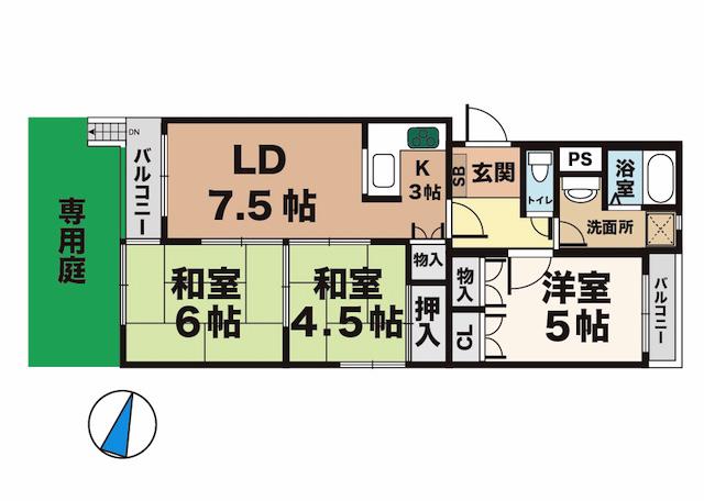 グリーンハイツ大津和(3LDK/1階)の間取り写真