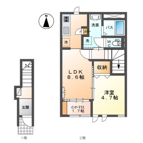 カンパニュラ(1LDK/2階)の間取り写真
