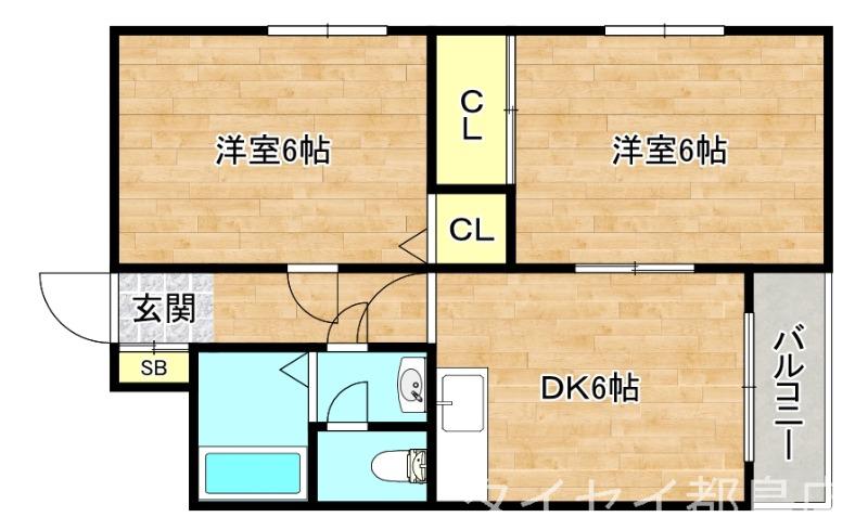 ラウンド2高殿(2DK/2階)の間取り写真