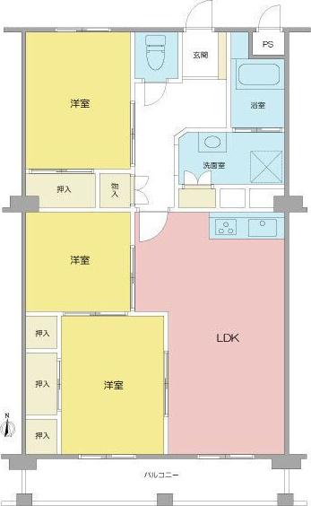 サンなかしま2号棟(3LDK/5階)の間取り写真