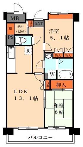 リヴェール烏山(2LDK/3階)の間取り写真