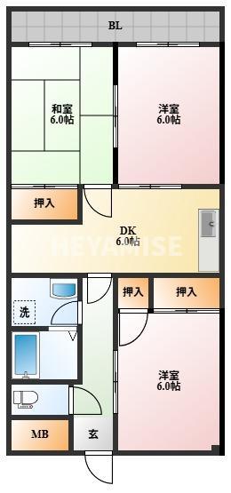 パティオ古舘B(3DK/4階)の間取り写真