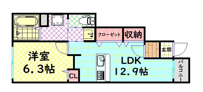 かのんI(1LDK/1階)の間取り写真