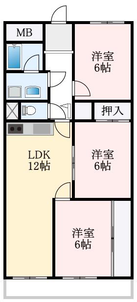 南海狭山コーポ1号棟(3LDK/2階)の間取り写真