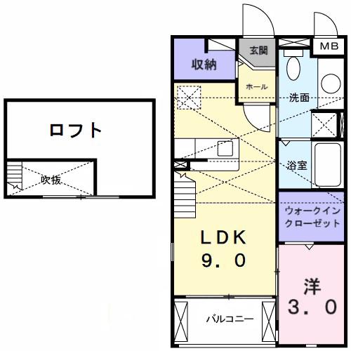 セカンドゲート(1DK/2階)の間取り写真