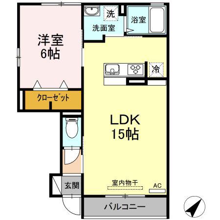 グリーンテラス下東川津(1LDK/1階)の間取り写真