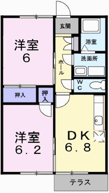 エーデルハイム(2DK/1階)の間取り写真