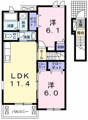 レア・ステーションII(2LDK/2階)の間取り写真