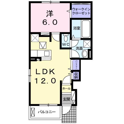 ヴィラ ドゥ グレーヌ梅ケ谷C(1LDK/1階)の間取り写真