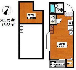 リバーサイド貝塚205(ワンルーム/2階)の間取り写真