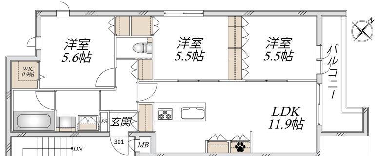 小豆沢2丁目メゾン(3LDK/3階)の間取り写真