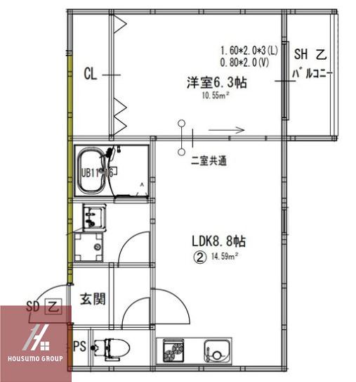 EIJU三津屋中(1LDK/1階)の間取り写真
