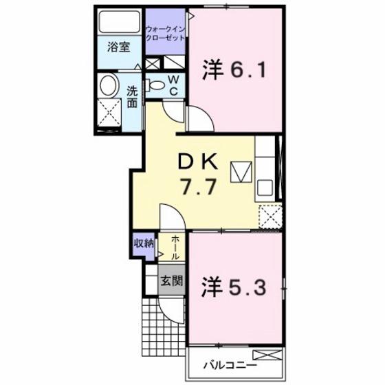 フォレスト高陽東 弐番館(2DK/1階)の間取り写真