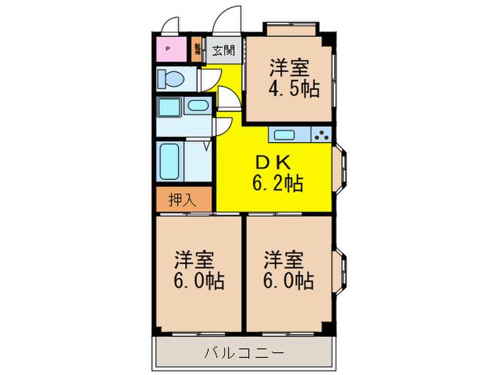 レジデンスウエスト(3DK/2階)の間取り写真