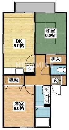 コスモスA(2DK/1階)の間取り写真
