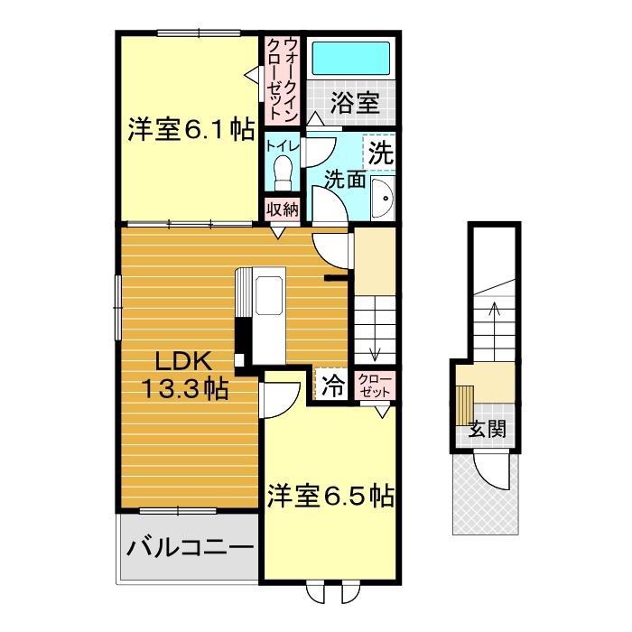 ウィルI(2LDK/2階)の間取り写真