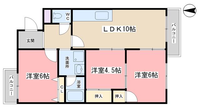 キャッスル蜂の壺(3LDK/1階)の間取り写真