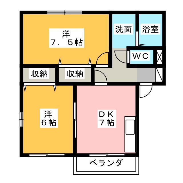 セジュール翌檜(2DK/2階)の間取り写真