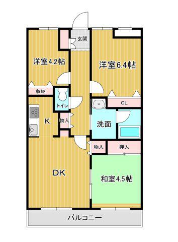 ダイアパレス北六甲(3LDK/4階)の間取り写真