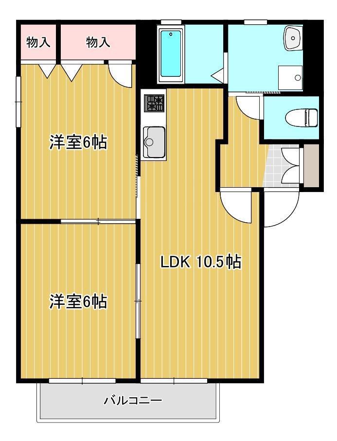 グローリーA棟(2LDK/1階)の間取り写真