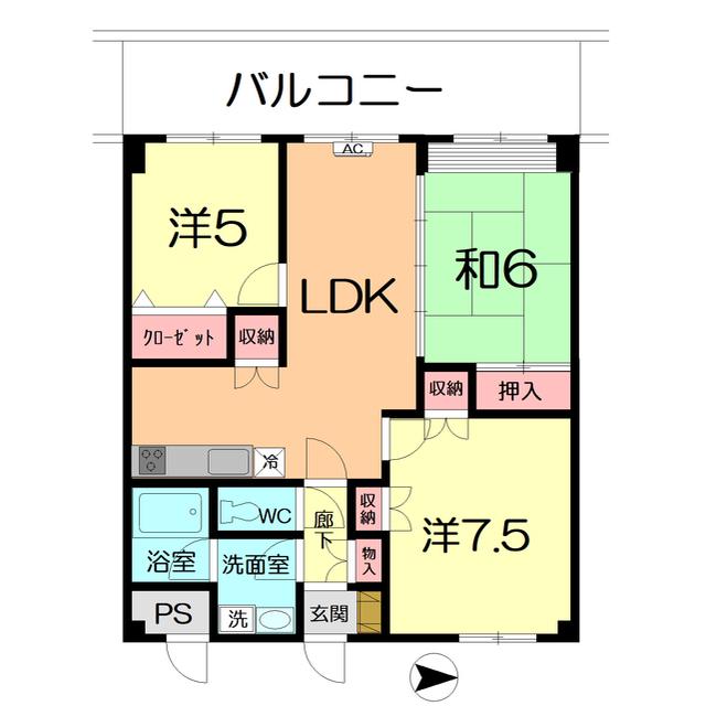 KEDICOかものみや(3LDK/4階)の間取り写真
