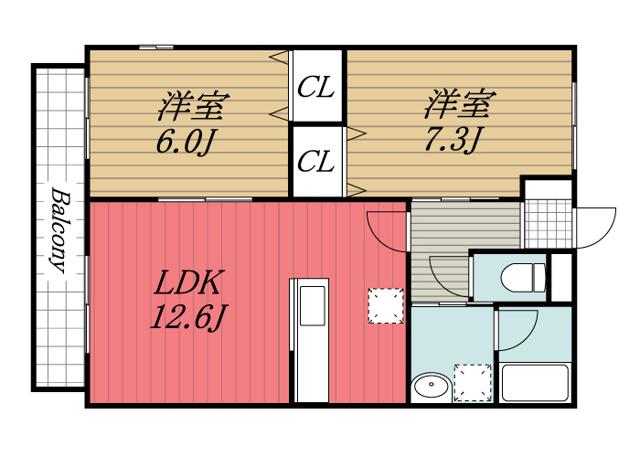 グランハイム /八幡(2LDK/2階)の間取り写真