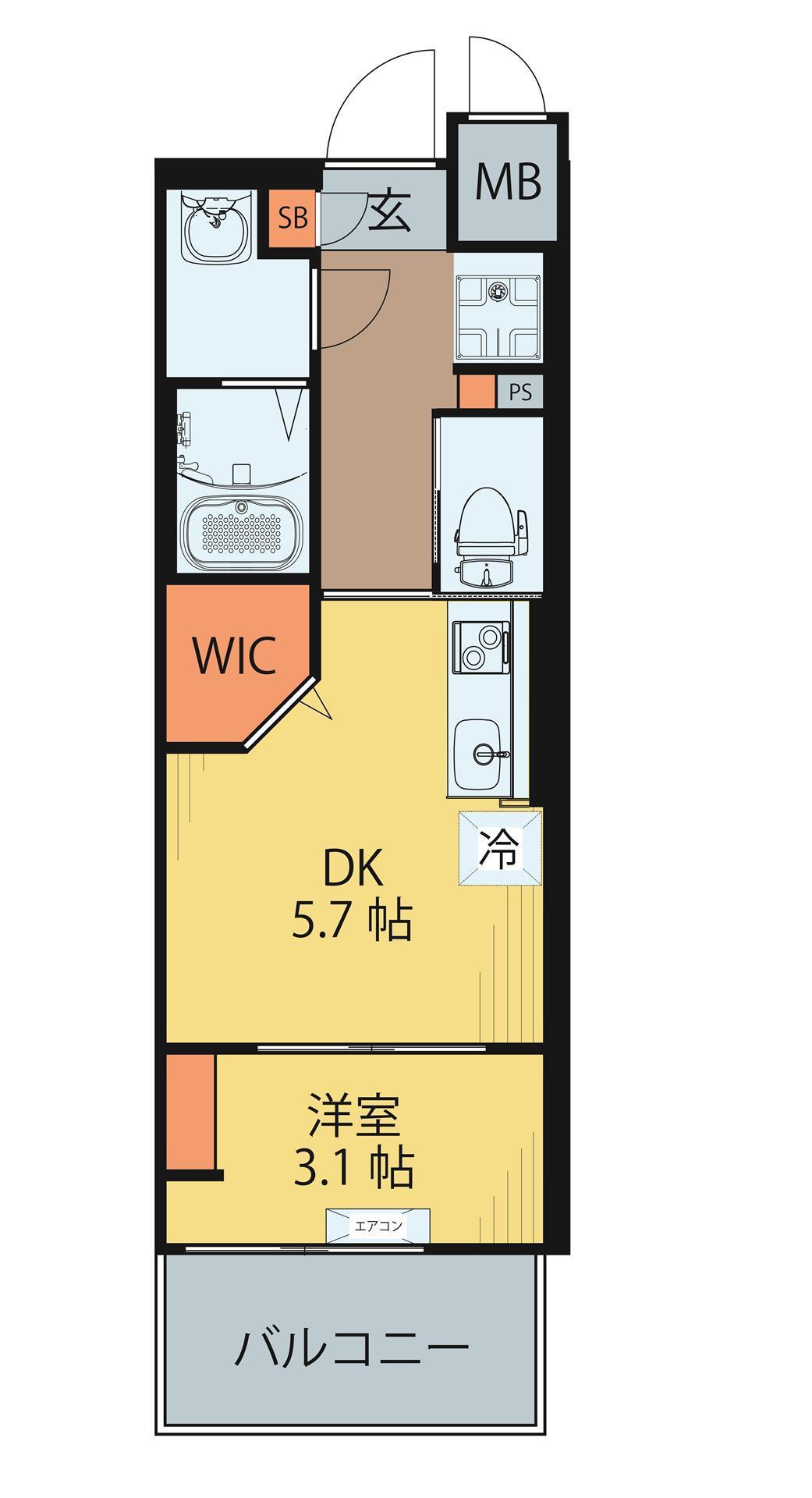 シェルグランデ広瀬橋(1DK/7階)の間取り写真