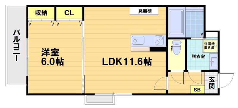 シャルレ新7番館(1LDK/4階)の間取り写真