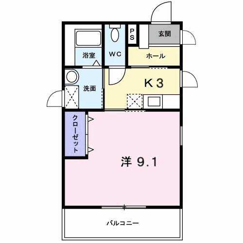 サン・ブリーゼ(1K/2階)の間取り写真