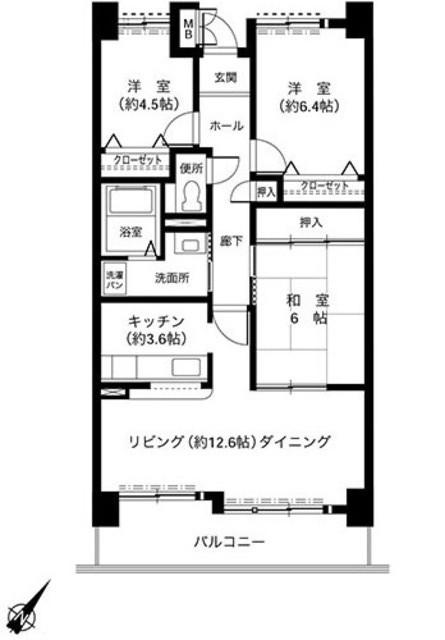 井吹西シティコート(3LDK/11階)の間取り写真
