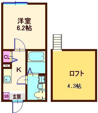 フォルトゥーナ(1K/1階)の間取り写真