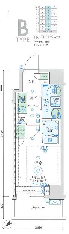 リヴシティ横濱末吉町(1K/2階)の間取り写真