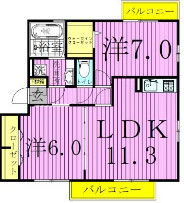 キャレ・メゾンⅢ(2LDK/3階)の間取り写真