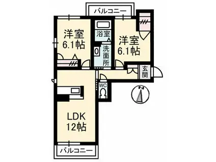 シャーメゾン元町(2LDK/2階)の間取り写真
