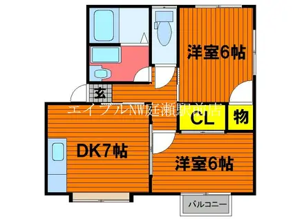 サンライフヒラタI(2DK/2階)の間取り写真