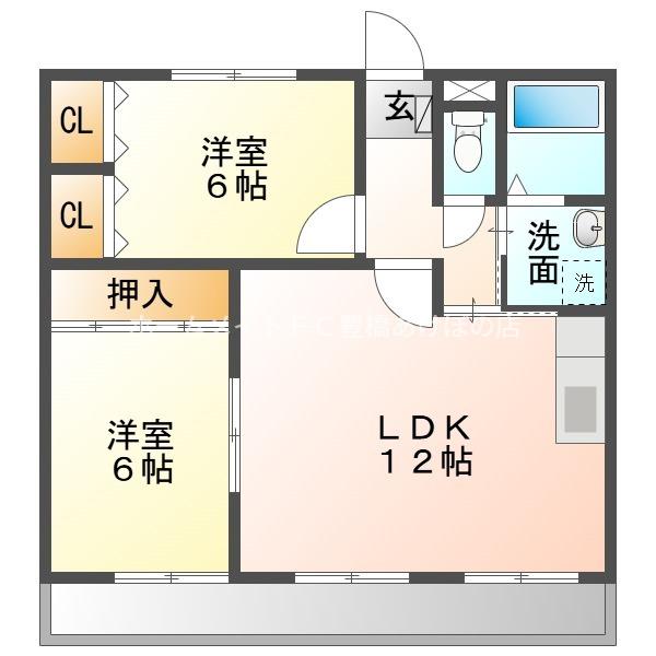 グリーンロード草間(2LDK/2階)の間取り写真