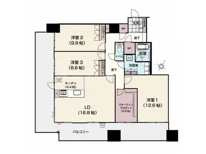 LA MIA CASA(3LDK/10階)の間取り写真