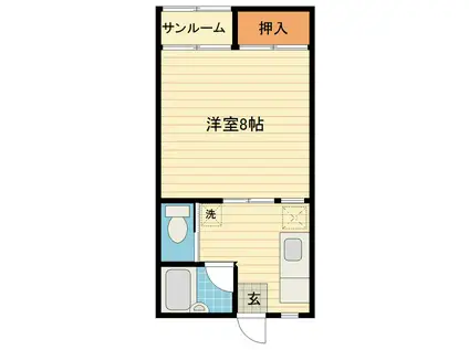 富山地鉄不二越上滝 栄町駅(富山) 徒歩11分 2階建 築29年(1DK/1階)の間取り写真