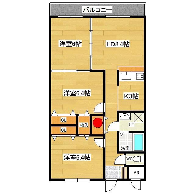 フェイマスKITAMI3番館(3LDK/4階)の間取り写真