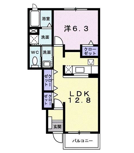 メリディオ・ふじ(1LDK/1階)の間取り写真
