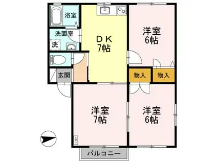 パティオスII A棟(3DK/1階)の間取り写真