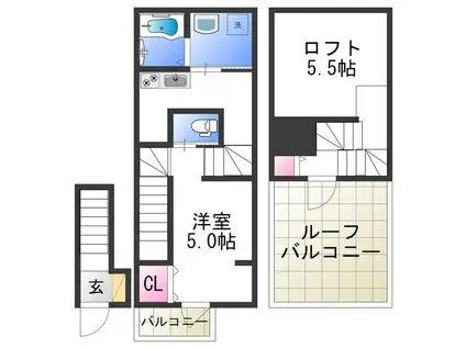 あんしんHOUM浜寺石津(ワンルーム/2階)の間取り写真