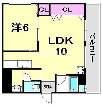 グランドハイツ浜甲子園(1LDK/2階)の間取り写真